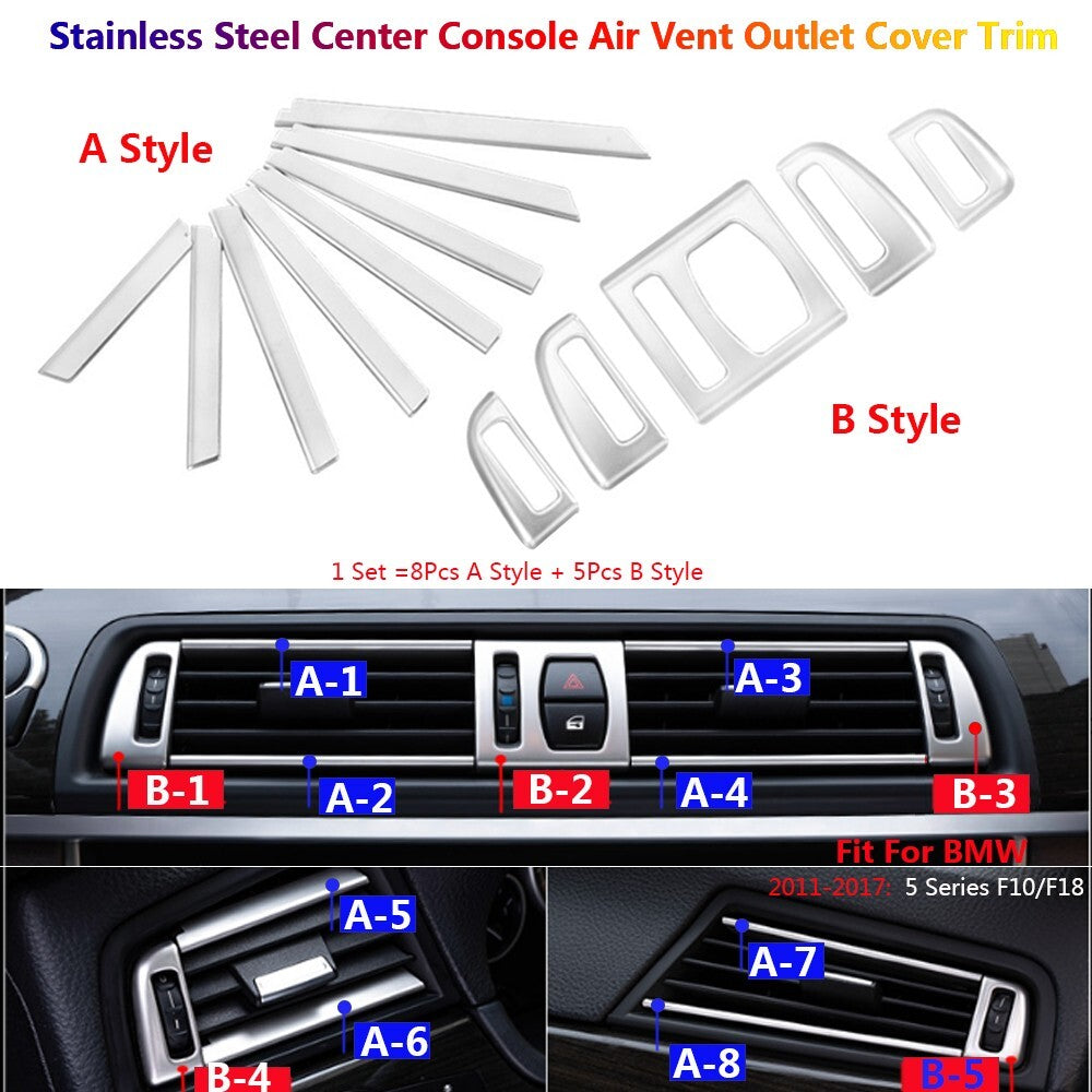 13x Stainless for BMW 5 Series F10 Car Center Console Air Vent Outlet Cover Trim