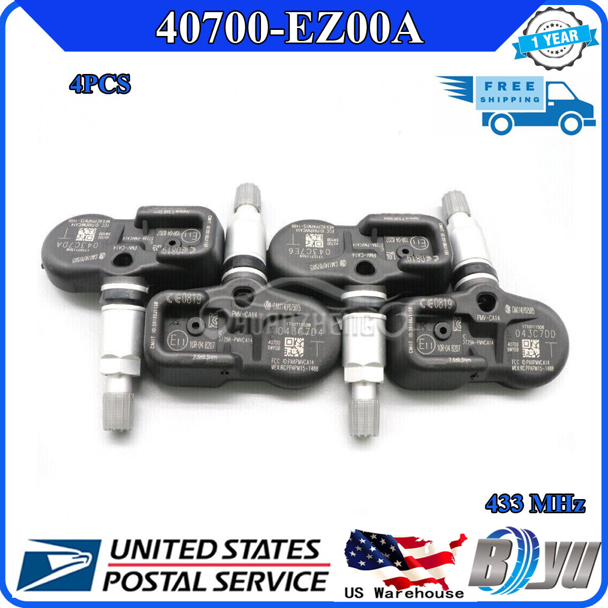 40700-EZ00A 4-pack new PMV-CA14 tire pressure sensors for Nissan TPMS.