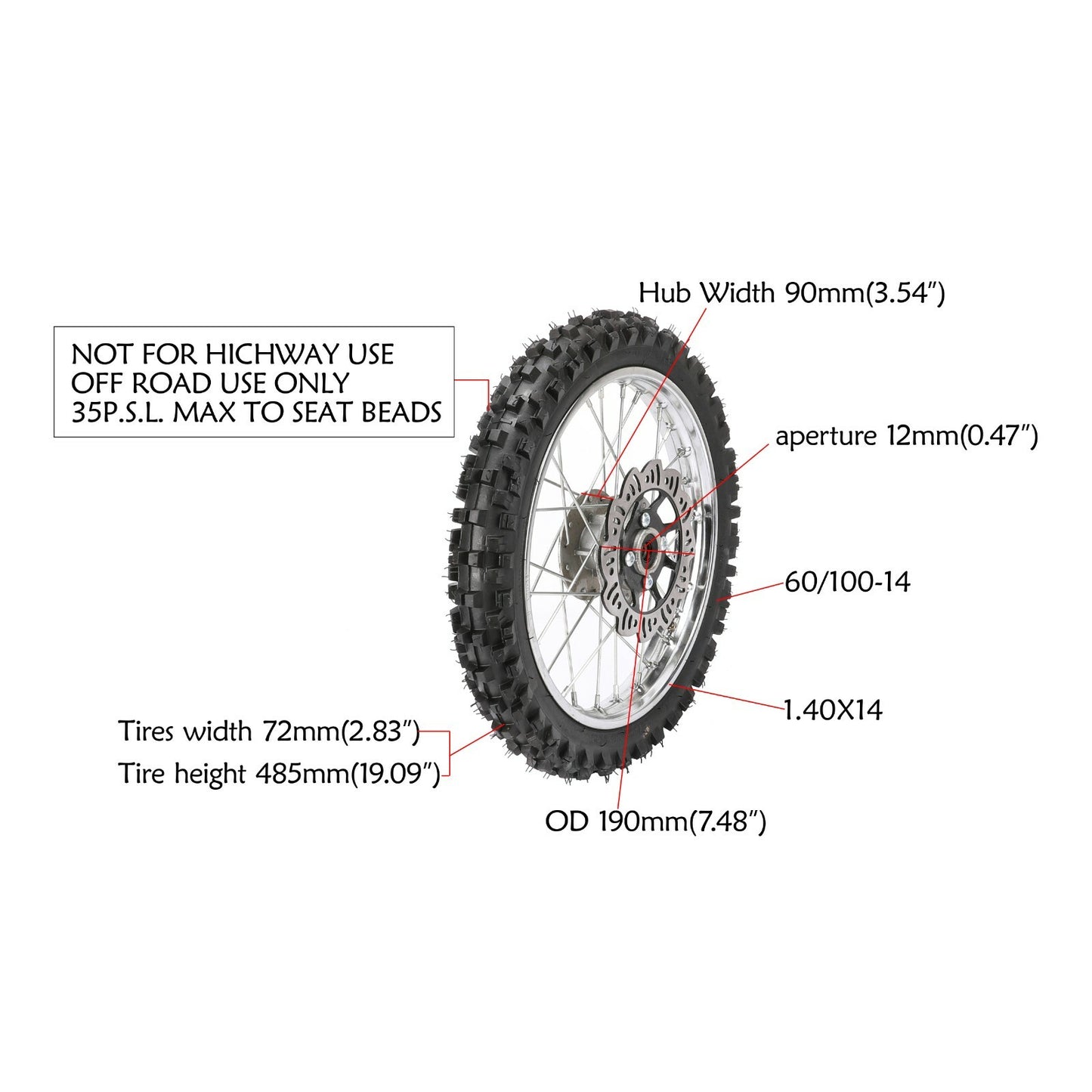Front 60/100-14 Rear 80/100-12 Tyre Wheel Rim Thumpstar 70 110cc 125cc Pit Bike