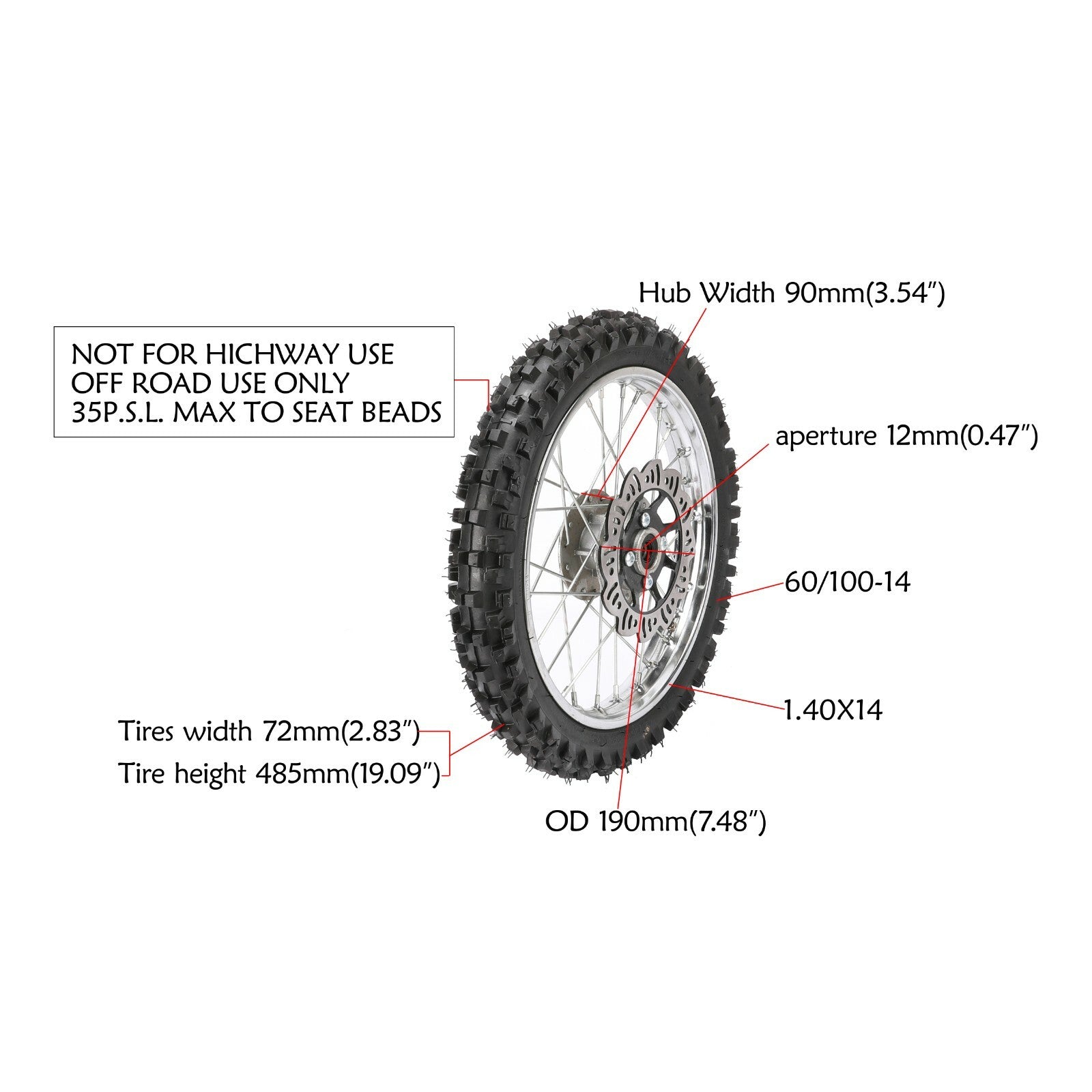 Front 60/100-14 Rear 80/100-12 Tyre Wheel Rim Thumpstar 70 110cc 125cc Pit Bike