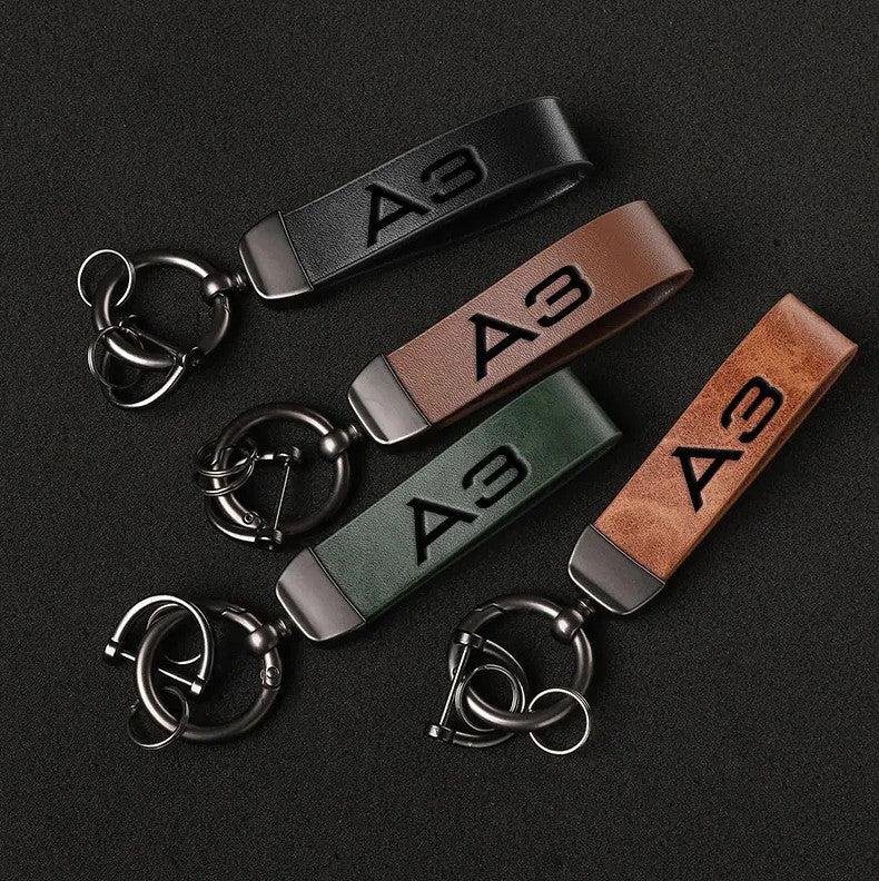 Suitable for Audi A3 car keychain/key ring, dark green leather horseshoe buckle gift.