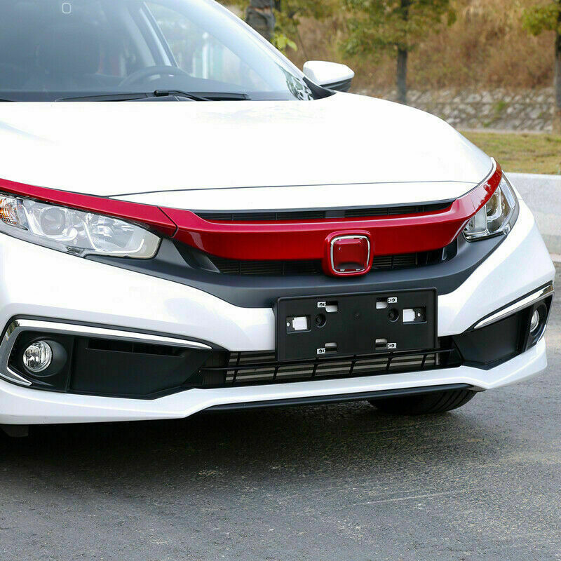 for Honda for Civic 2016-2021 Red Front Bumper Mesh Grill Grille Strips Molding trim