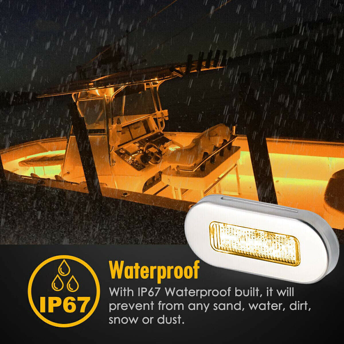 4x Amber 3 LED Oblong Courtesy Light Yacht Boat Marine Stair Deck Usage 12V