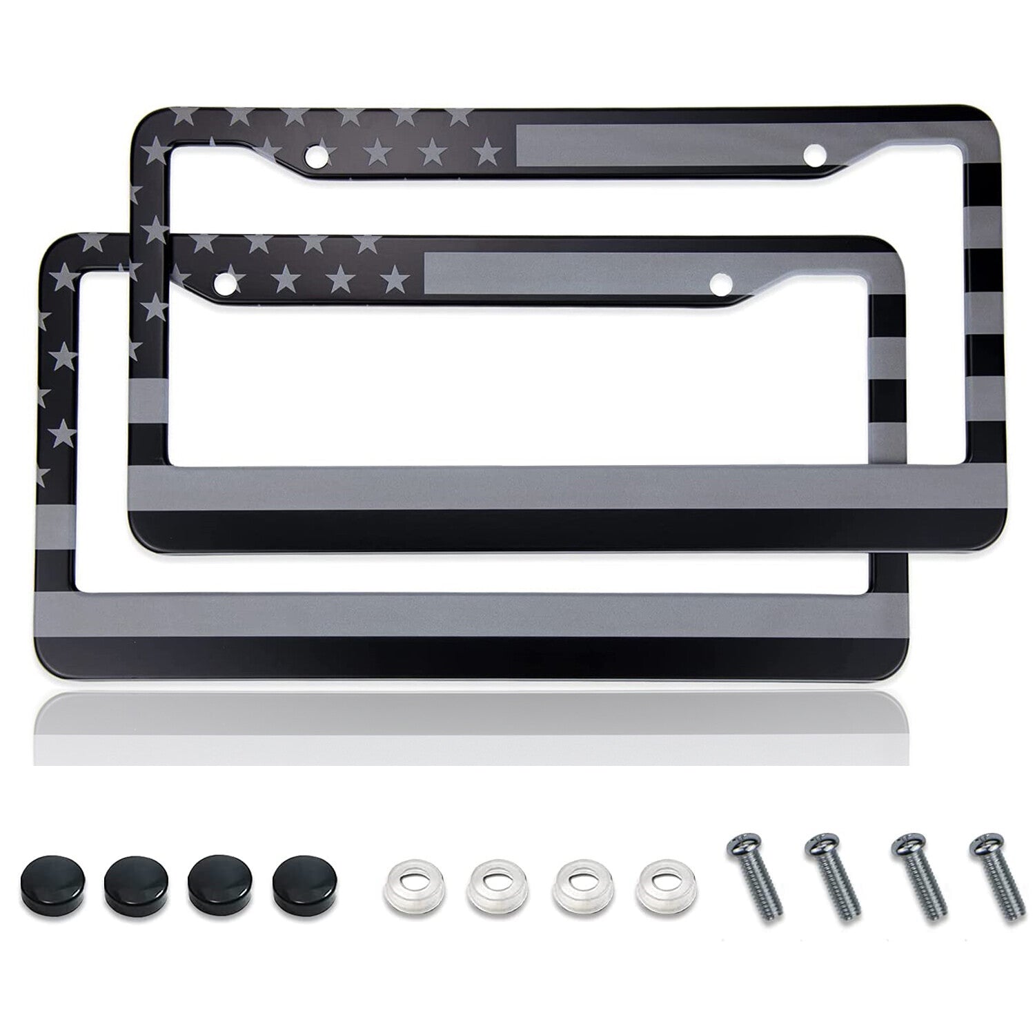 for Nissan American Flag Patriotic Black / Gray Aluminum License Plate Frame