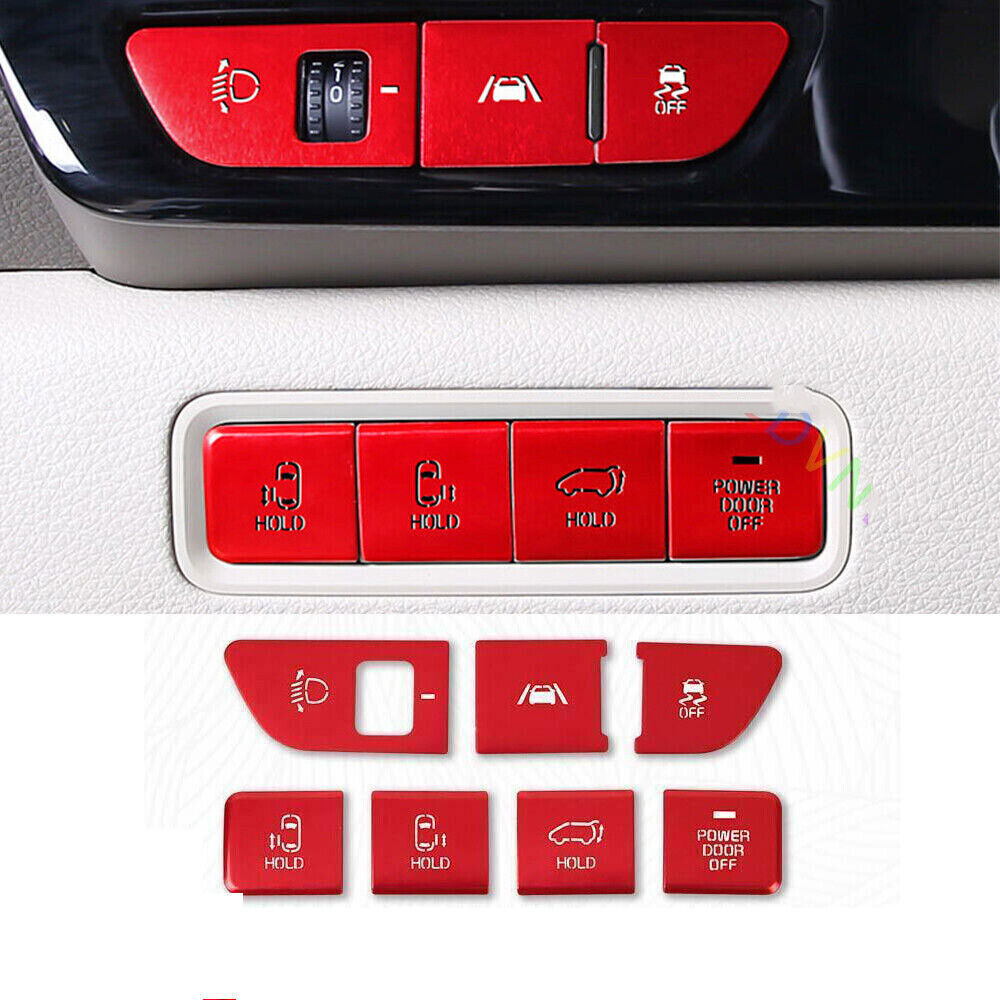 for Kia Carnival 2022-2024 Red Aluminum Headlight Control Button Cover Trim 7PCS