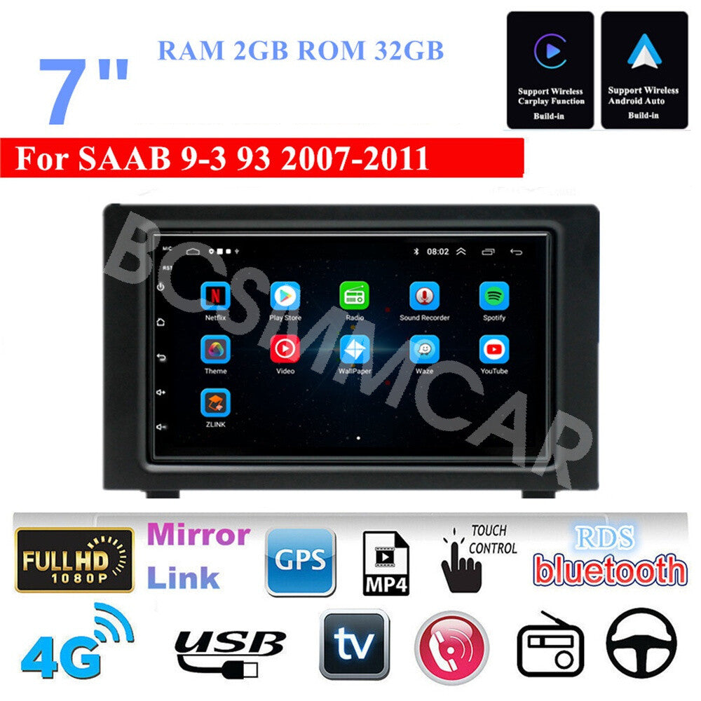 For Apple Carplay Touch Screen Car Stereo Radio Fit for Saab 9-3 93 2007-2011