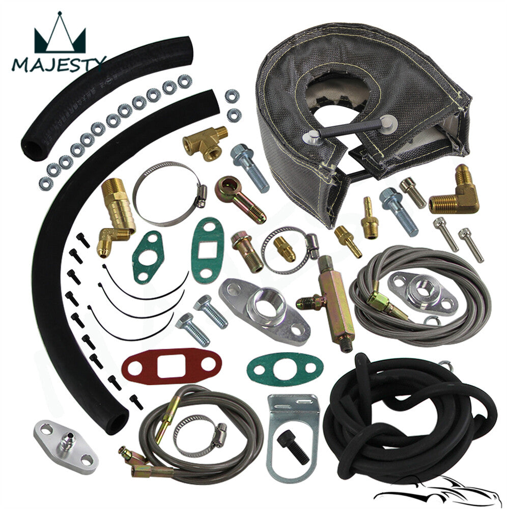 T3 T4 Complete Turbo Oil Line Inlet Drain Return Kit +T3 Blanket Heat Cover GT30