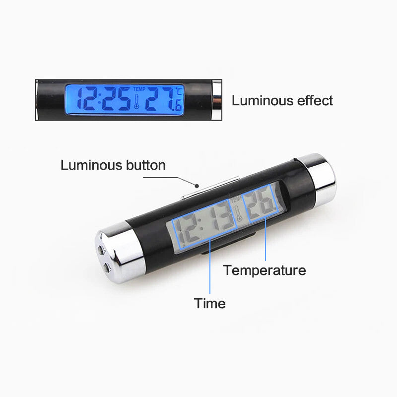 1PC Digital Car Blue LCD Temperature Thermometer Time Clock Air Vent Outlet Clip