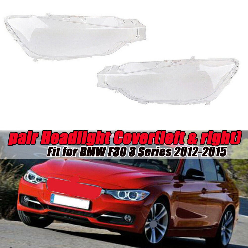 A pair of front transparent headlight lens covers for BMW F30 3 Series 12-15