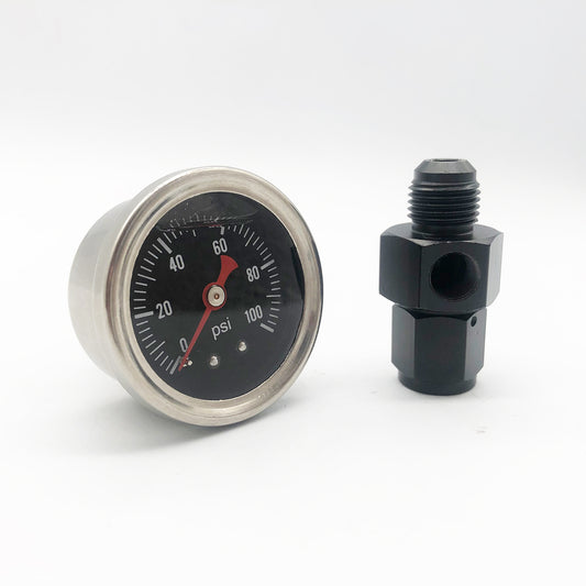 0-100 PSI Pressure Gauge 1/8 NPT Liquid With AN 6 Adapter Fuel Pressure Gauge