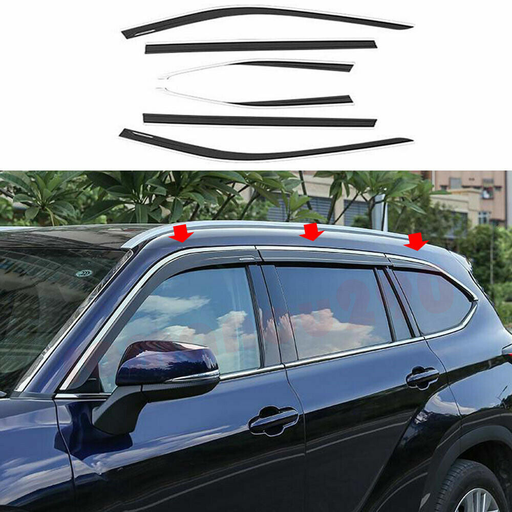 for Toyota Highlander 20-23 Black+Chrome Window Visor Vent Shades Sun Rain Guard