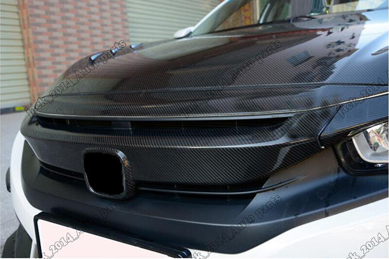 FOR 2016-21 for HONDA for CIVIC Si CARBON FIBER FRONT HOOD BUMPER UPPER TRIM NOSE COVER