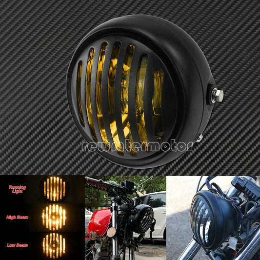 6.3 Retro Motorcycle Headlight Grill Amber Lens Cover Fit for Harley Cafe Racer
