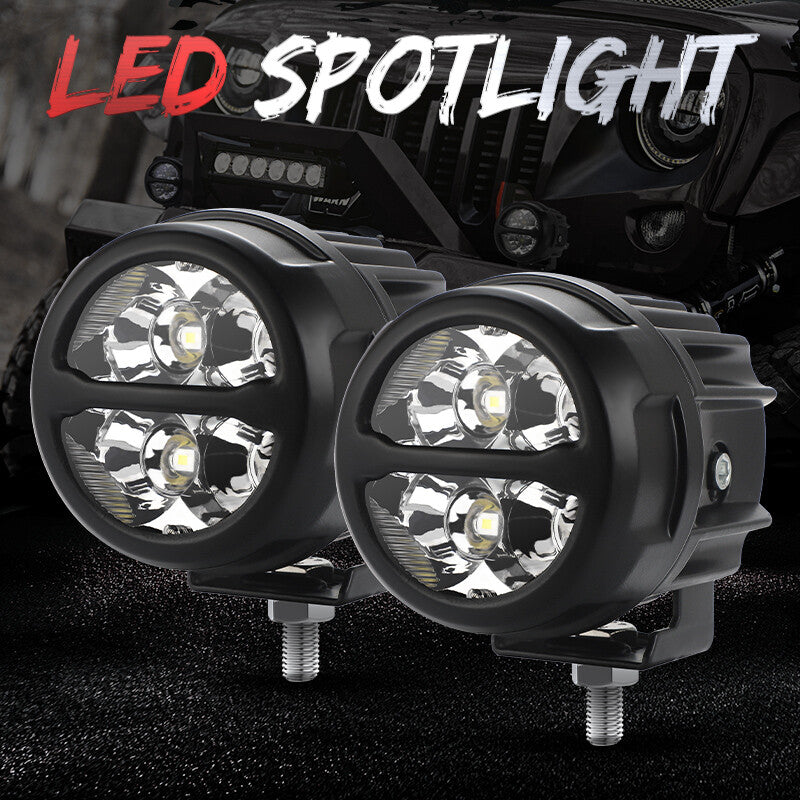 2X 3inch LED Round Pods Work Light Bar Spot Flood Driving Fog Offroad ATV Truck