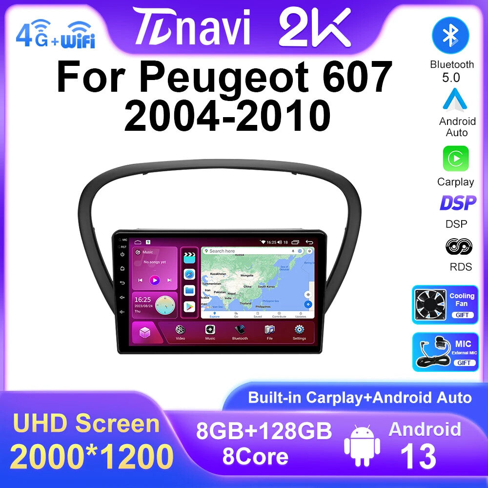 Android Car Radio CarPlay Screen for Peugeot 607 2004-2010 GPS Multimedia Player