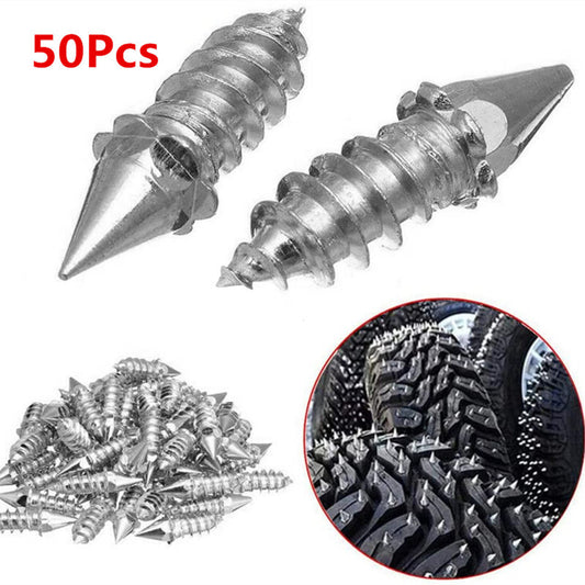 50PC Car Alloy Tire Studs Cleats Tyre Anti-Slip Snow Nails Winter Screws Spikes