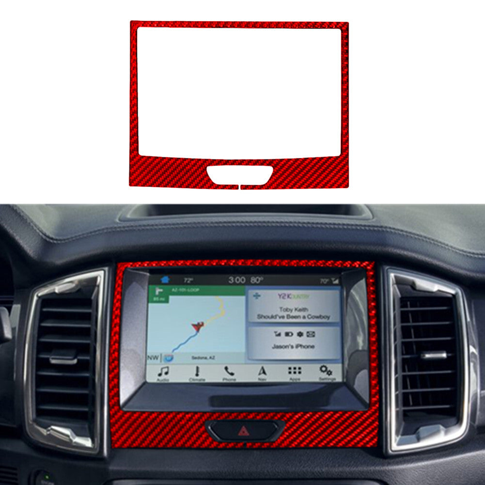 Red Carbon Fiber Center Navigation LCD Frame Cover Trim for Ford Ranger 2019-22