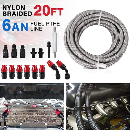 6AN PTFE Fuel Line Kit E85 20ft Braided Nylon Fuel Hose 3/8 inch AN6 Fuel Line e85