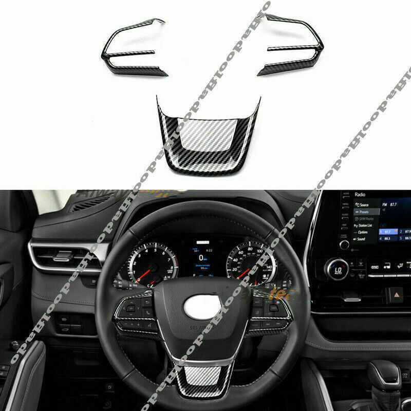 3X for Toyota Highlander 2020-2023 Carbon Fiber Steering Wheel Cover Frame Trim