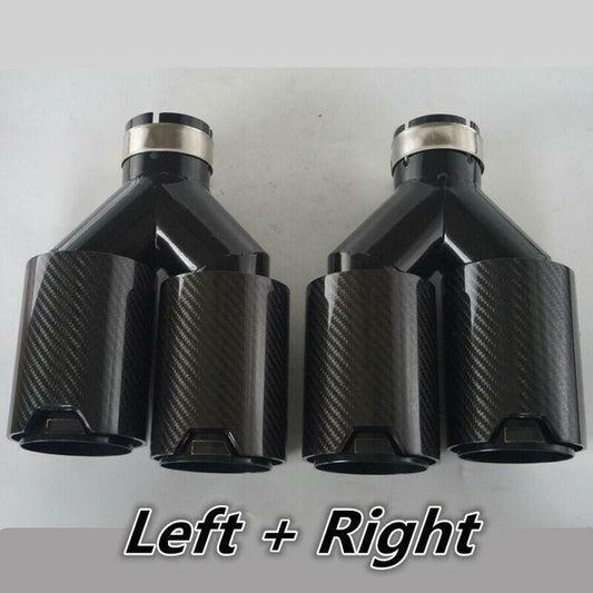 2x Black for BMW Stainless Carbon Fiber Dual Pipe Car Exhaust Tip Y 2.5 Inlet