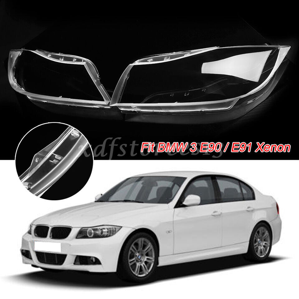 Pair Xenon Headlight Headlamp Clear Lens Cover for BMW 3 E90 E91 Sedan 2005-2012