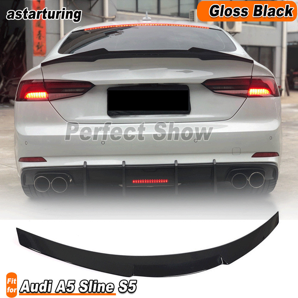 Fit for Audi A5 B9 SLINE S5 4-Door 17-20 Gloss Black Rear Trunk Boot Spoiler Lip