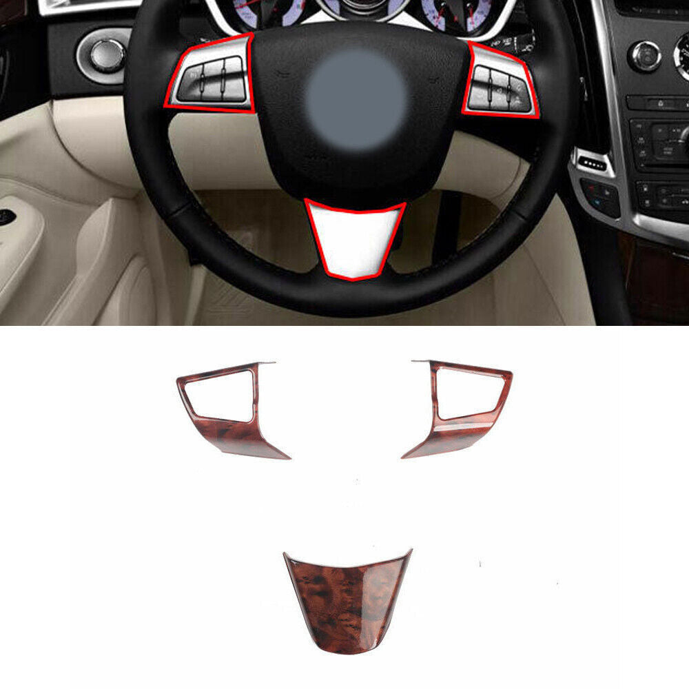 Inner Steering Wheel Button Frame Cover Trim for Cadillac SRX 2010-12 Wood Grain