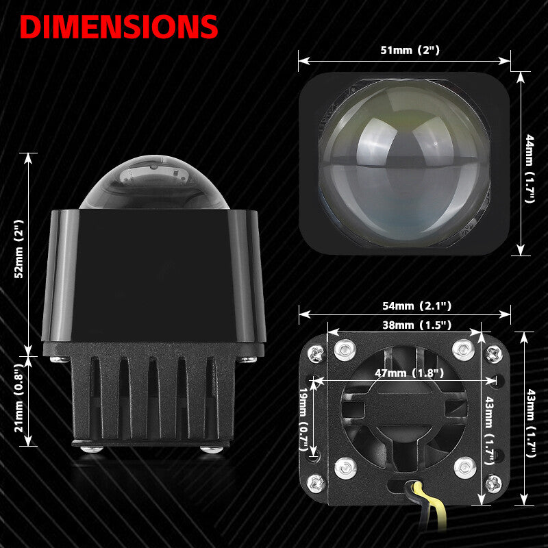 2x 1.5 Universal for Mini LED Projector Lens Headlight Retrofit 60W 6000K High Beam