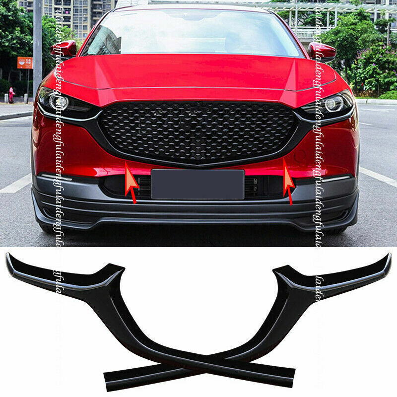 2x for Mazda CX-30 2020-22 Black ABS Front Bumper Grill Moulding Cover Trim Set