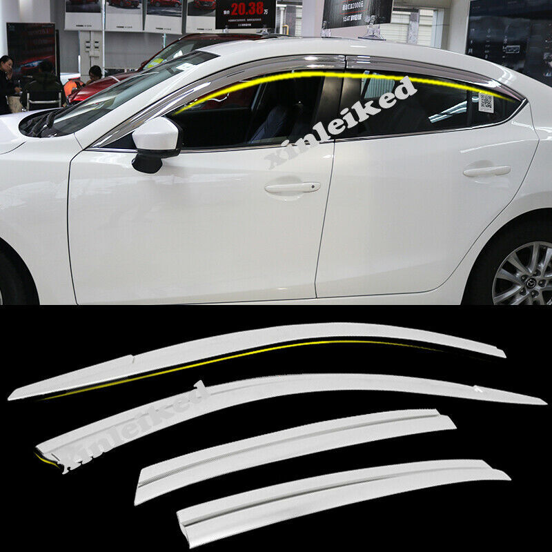 Chrome Window Vent Visor Sun Rain Guards Cover for Mazda 3 Axela Sedan 2014-2018