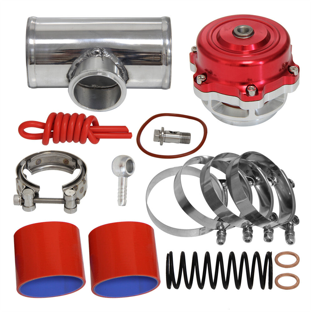 50MM 35PSI Boost V-Band Turbo Blow Off Valve BOV+3'' Flange Pipe Hose Kit Red
