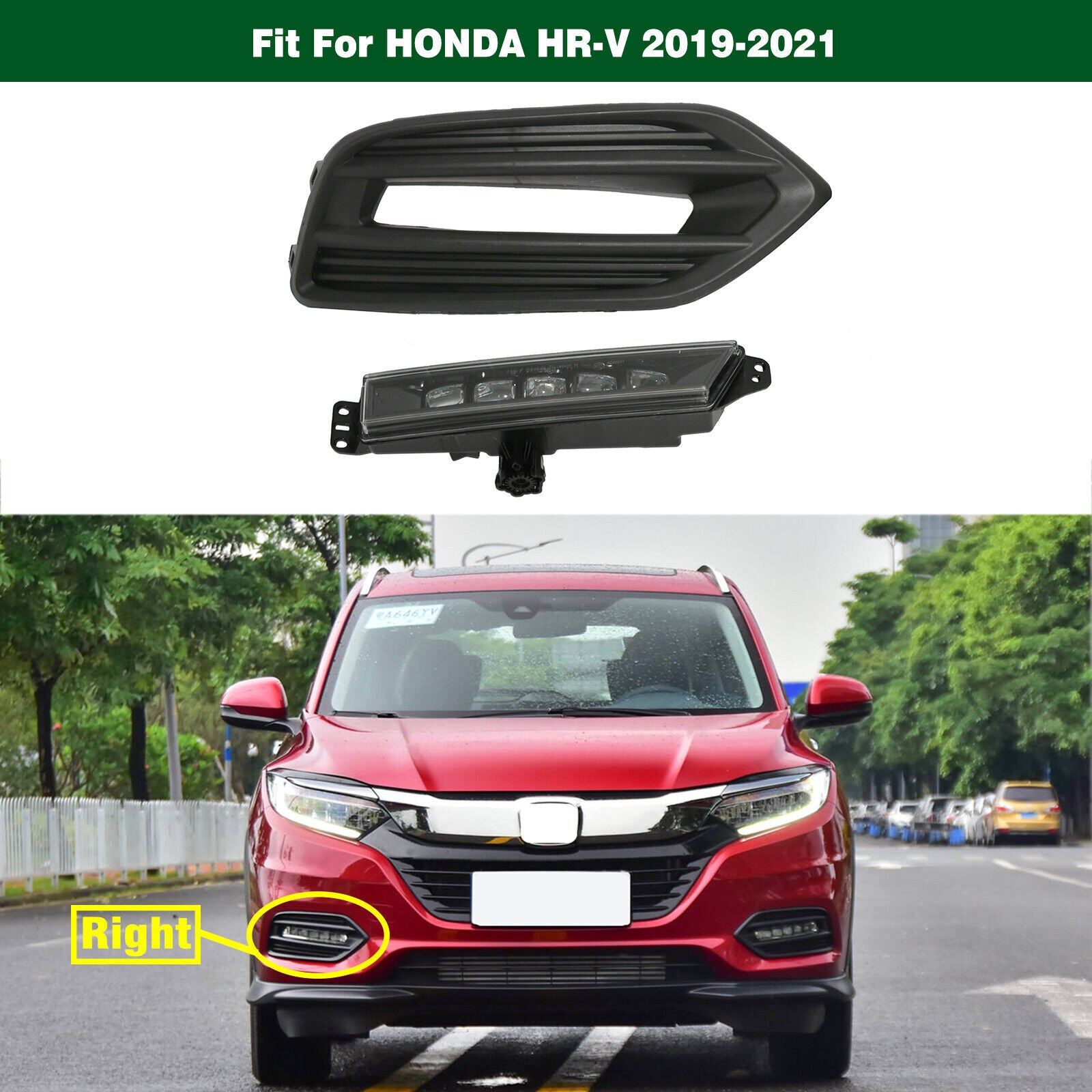 LED DRL Daytime Running Light Fog Lamp w/Cover Right for HONDA HR-V 2019-2021