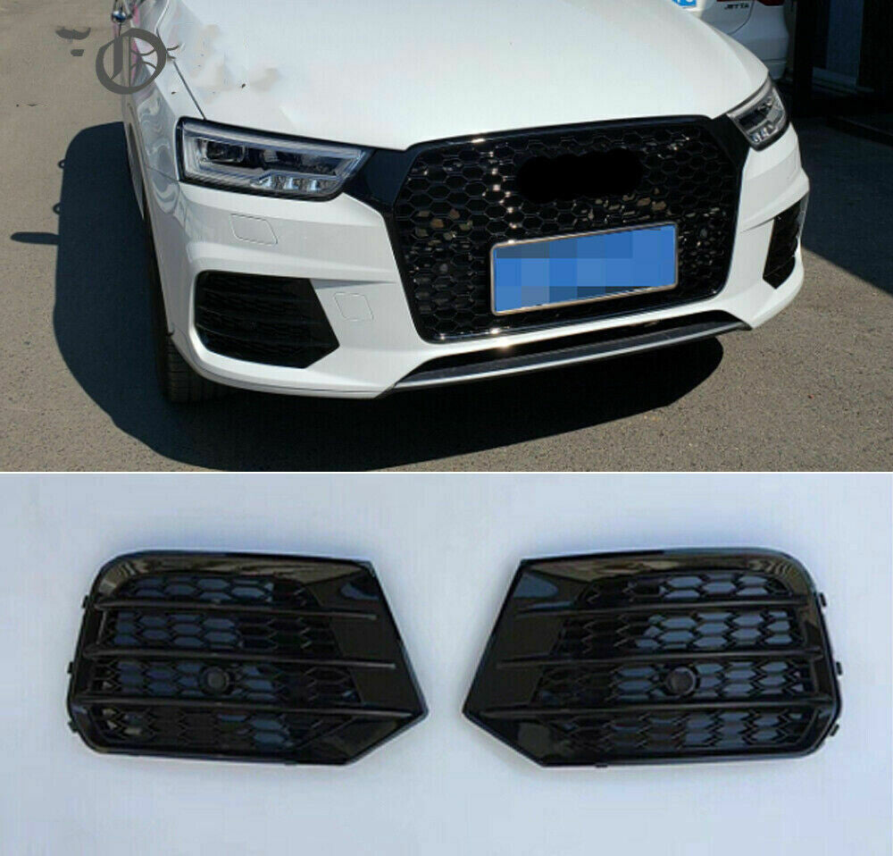 Fog Light Grill Front Honeycomb Grille for Audi Q3 2016-2018 Glossy Black 1 pair