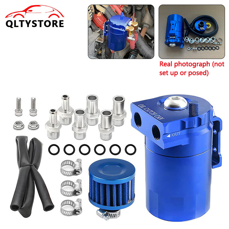 Oil Catch Can Kit Reservoir Baffled Tank with Breather Filter Aluminum Blue