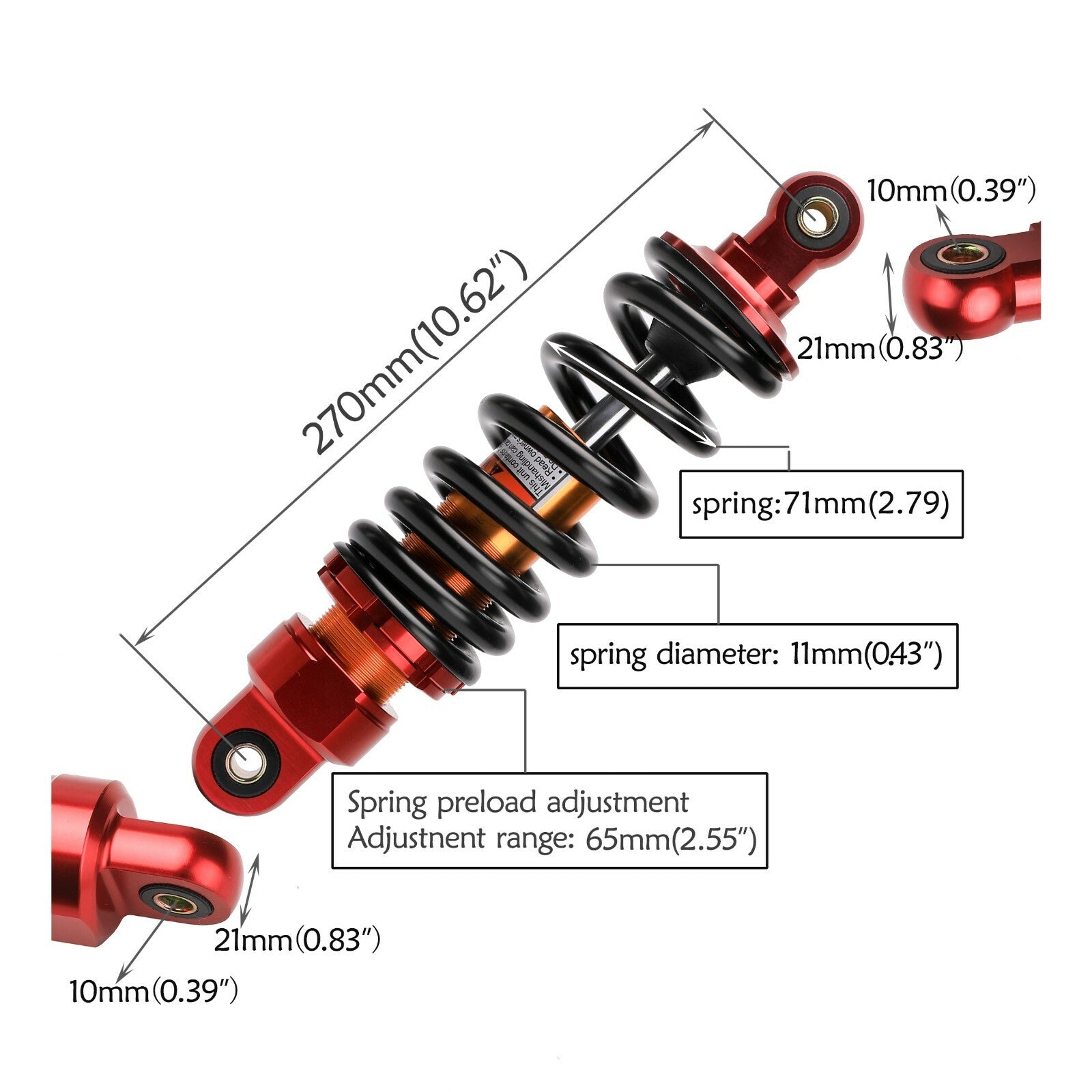 800 lbs 270 mm 10.5 inch rear shock for Dirt Pit bikes, ATV 4, for Yamaha TTR110