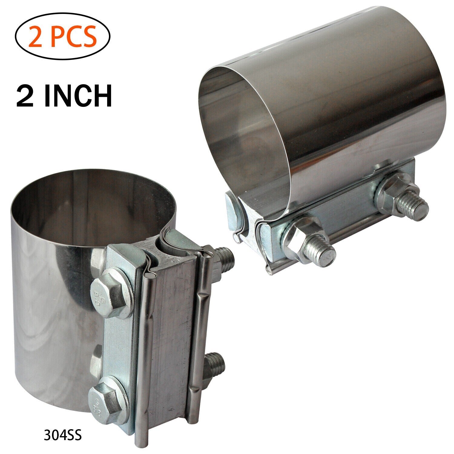 2-Pack 2-inch Exhaust Clips with Stainless Steel Muffler Strips for US Exhaust Systems