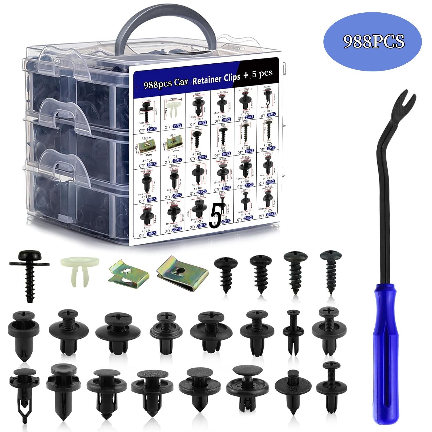 Automotive fastener clips, anti-collision clips, plastic rivets, 988pcs automatic fastener promotional kit