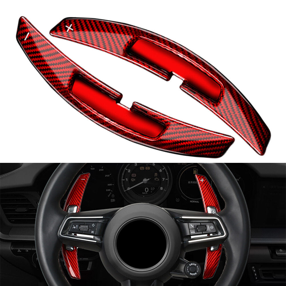 2x Carbon Fiber Steering Wheel Paddle Shifter Extension for Porsche 911 2021 Red