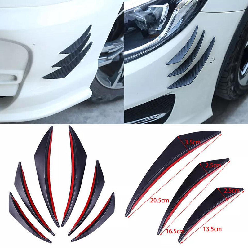 6pcs Black Car Front Bumper Fin Canard Splitter Diffuser Valence Spoiler Lip