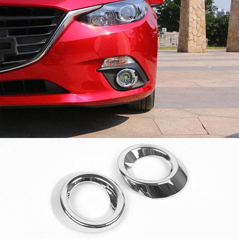 Chrome Front Fog Light Lamp Cover Trim Ring Molding for Mazda 3 2014-2016
