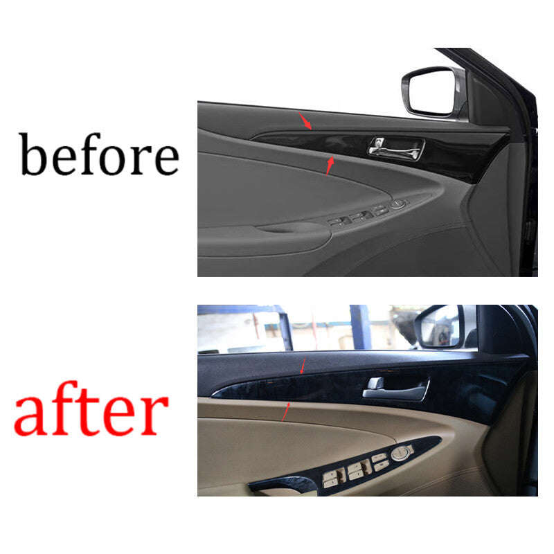 for Hyundai Sonata 2011-2014 Wood Grain Black Inner Door Panel Cover Trim 4PCS