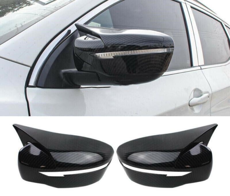 for Nissan Rogue Sport 17-22 Carbon Fiber Ox Horn Rearview Mirror Cover Trims 2P