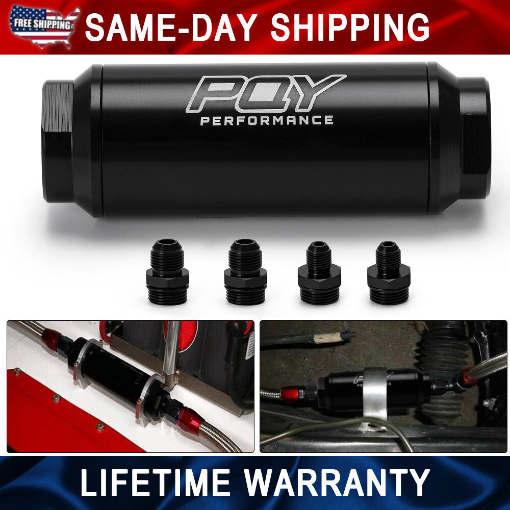 Inline Aluminum Oil Fuel Filter AN6 AN8 Fitting With 100 Micron Element Petrol