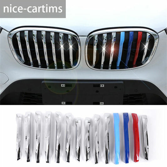 14¡ÁChrome M Colors Front Grille Grill Inserts Strips Trim for BMW X1 F48 2016-19