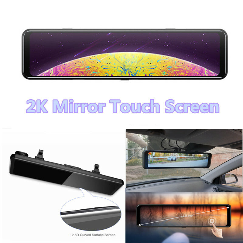 12in 2K Car Mirror Touch Screen Stream Media Dual Lens Video Recorder Rearview