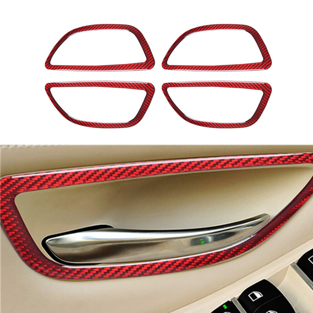 Red carbon fiber inner door handle frame trim for BMW F10 5 Series 2011-2017