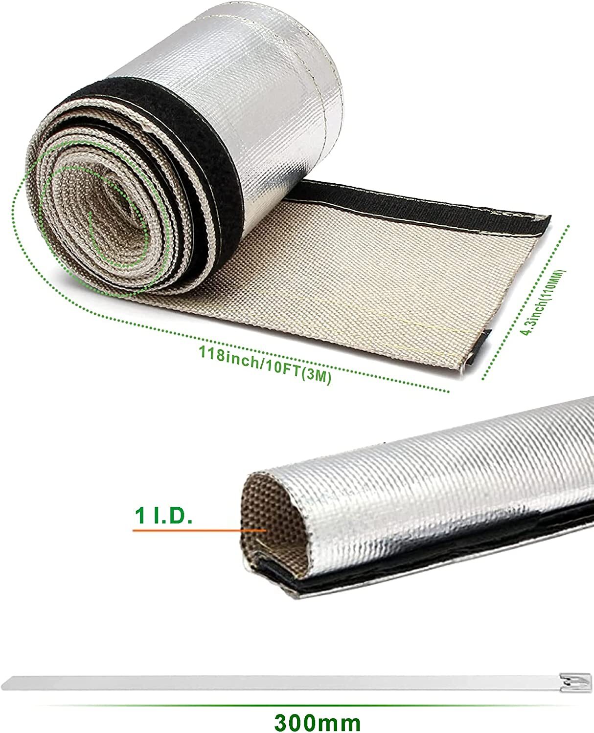 Automotive fuel line heat shield, 25mm x 1-inch ID aluminized sleeve heat shield