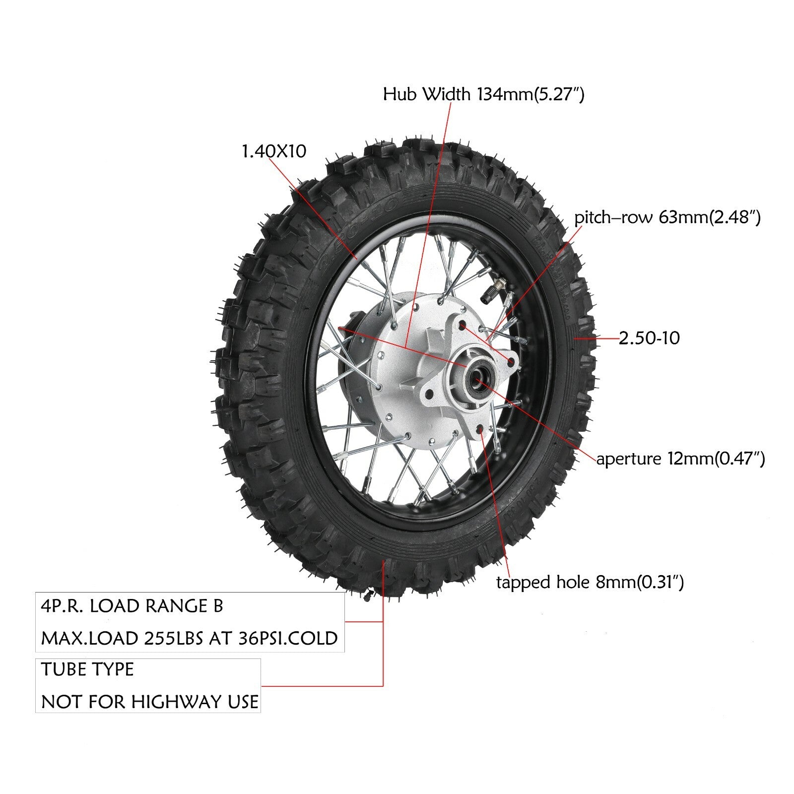2.50-10 Front and rear tire rims 1.4x10 for Honda CRF50 XR50 Pit bicycle SSR 70cc