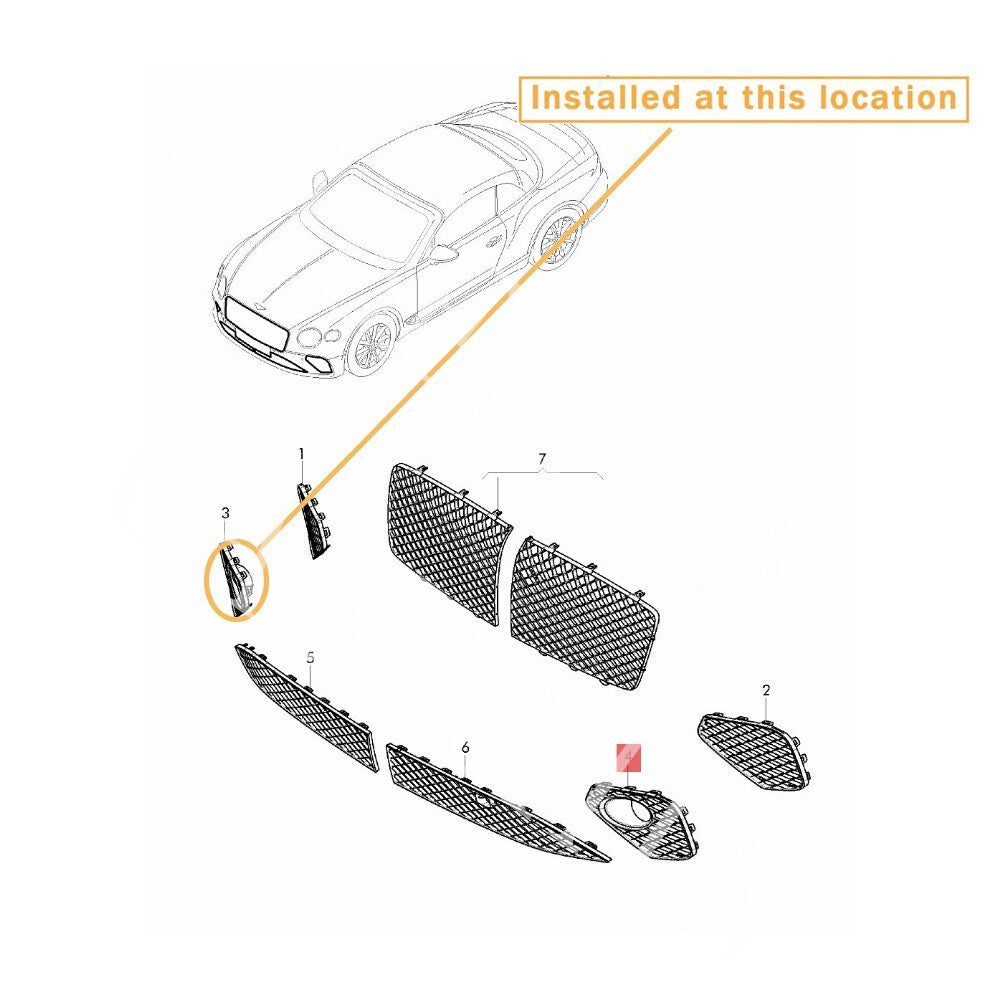 for Bentley GT front bumper outer grille right : 3SD807648A