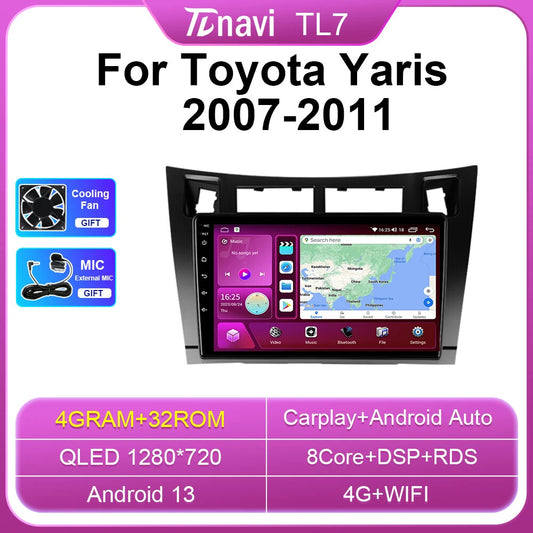for Toyota Yaris 2007-2011 Android Auto Carplay Car Radio GPS Navi Stereo Screen